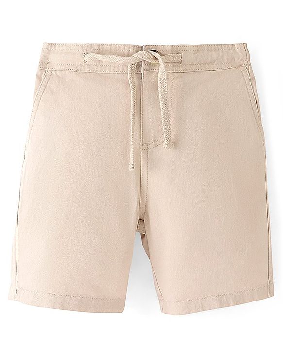 Pine Kids Cotton Woven Above Knee Length Shorts with Adjustable Elasticated Waist Solid Colour- Beige