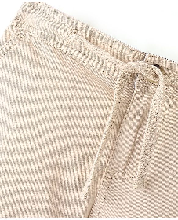 Pine Kids Cotton Woven Above Knee Length Shorts with Adjustable Elasticated Waist Solid Colour- Beige