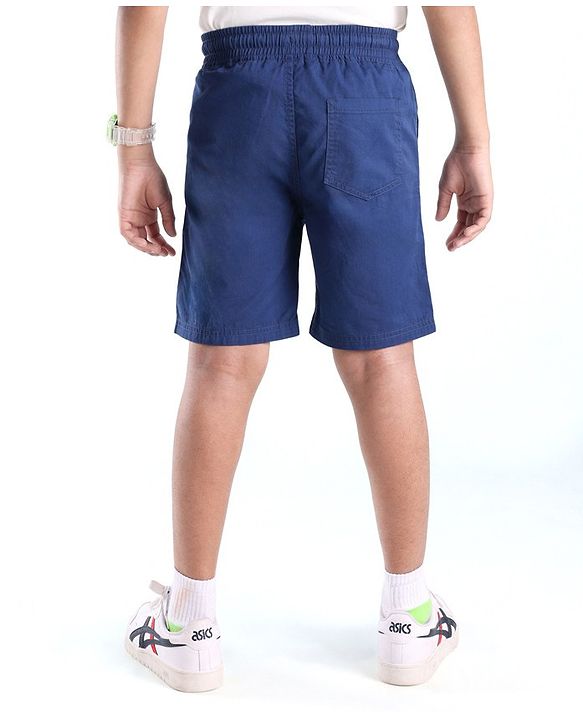 Pine Kids Cotton Woven Above Knee Length Solid Color Stretchable Twill Shorts With Elasticated Waist - Navy Blue