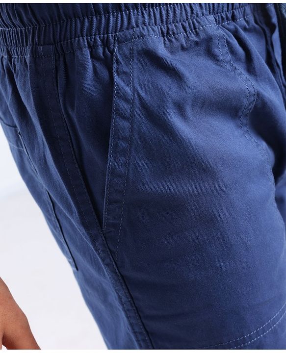 Pine Kids Cotton Woven Above Knee Length Solid Color Stretchable Twill Shorts With Elasticated Waist - Navy Blue