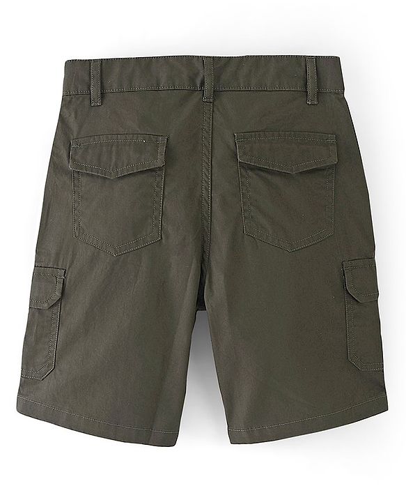 Pine Kids Cotton Woven Solid Shorts with Adjustable Elasticated Waist- Olive