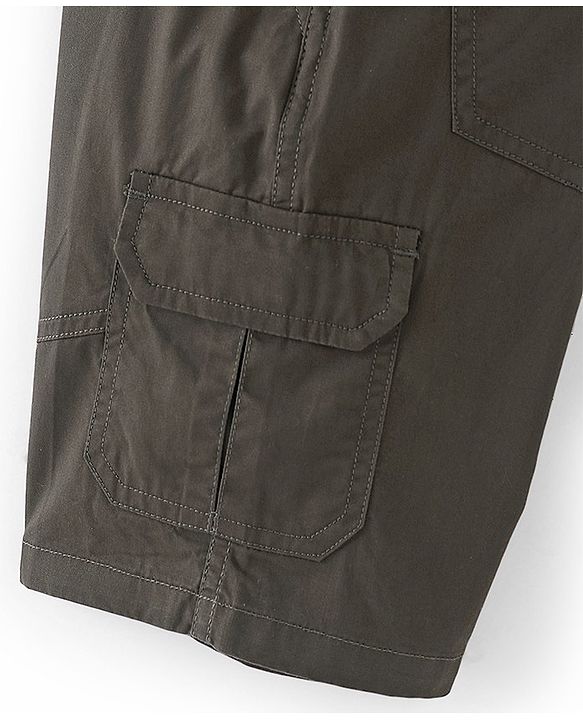 Pine Kids Cotton Woven Solid Shorts with Adjustable Elasticated Waist- Olive