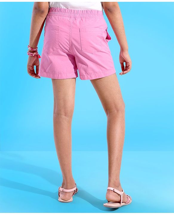 Pine Kids Cotton Woven Solid Shorts with Elasticated Waist- Pink