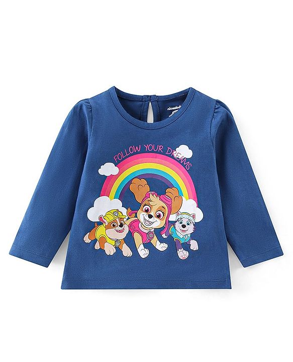 Babyhug Cotton Knit Full Sleeves Night Suit With Paw Patrol Print - Navy Blue & Pink