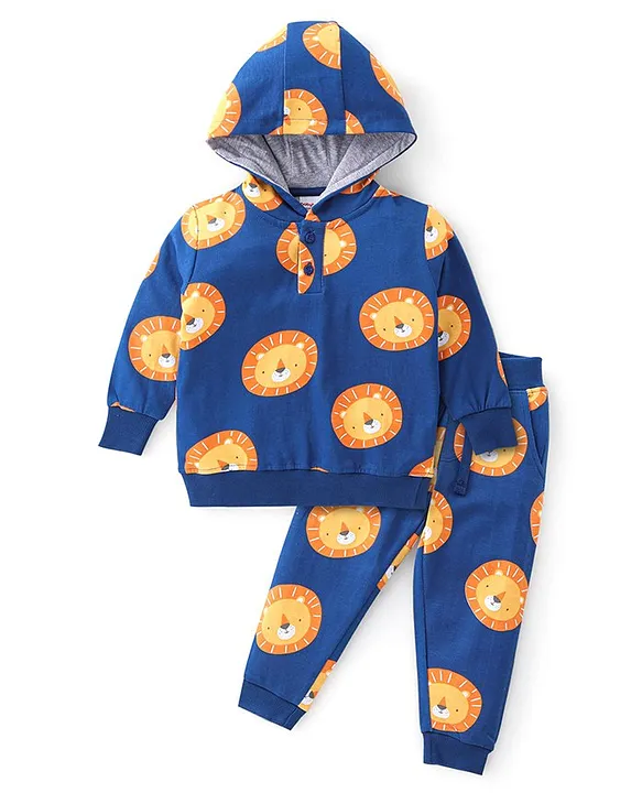 Buy Babyhug 100% Cotton Full Sleeves Hooded TShirt & Lounge Pants