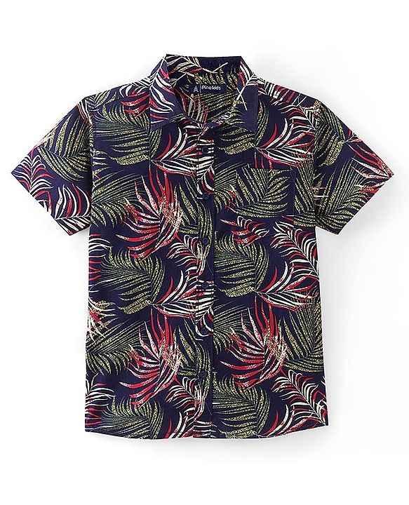 Pine Kids Cotton Half Sleeves Tropical Leaf Printed Shirt - Multicolour