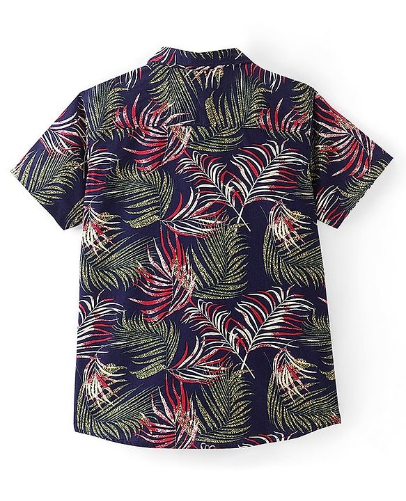 Pine Kids Cotton Half Sleeves Tropical Leaf Printed Shirt - Multicolour
