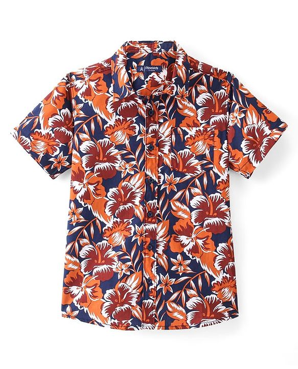 Pine Kids Cotton Half Sleeves Shirt With Tropical Print  - Multicolor