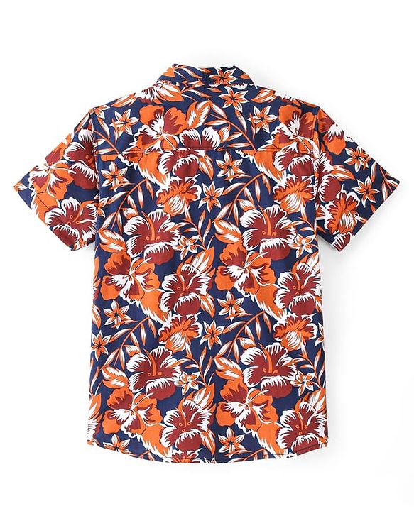 Pine Kids Cotton Half Sleeves Shirt With Tropical Print  - Multicolor