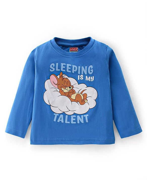 Tom And Jerry By Babyhug Cotton Single Jersey Knit Full Sleeves Night Suit Jerry Print - Blue