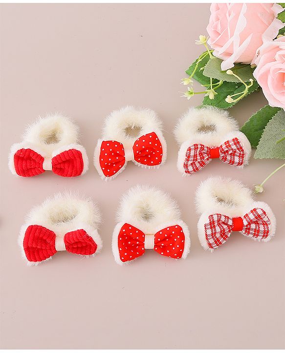 Babyhug Rubber Bands with Bow Appliques Pack of 6 -Red and White