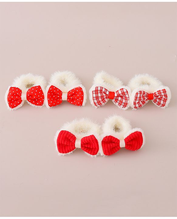 Babyhug Rubber Bands with Bow Appliques Pack of 6 -Red and White