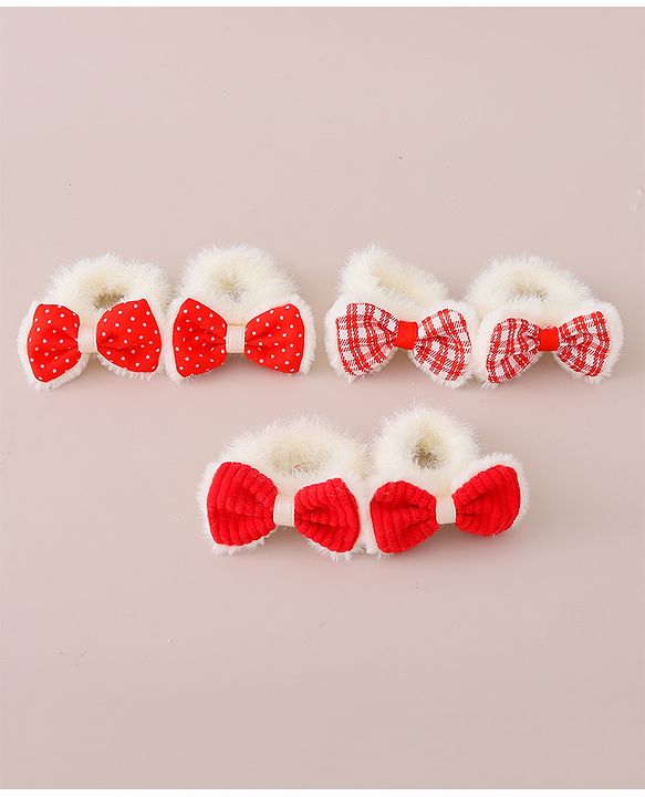 Babyhug Rubber Bands with Bow Appliques Pack of 6 -Red and White