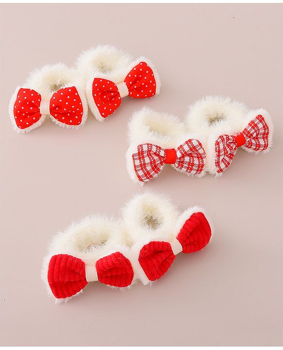 Babyhug Rubber Bands with Bow Appliques Pack of 6 -Red and White