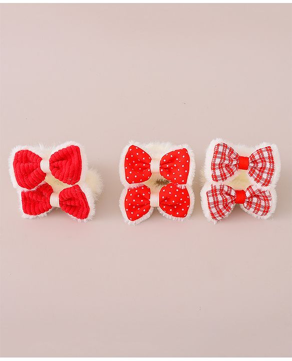 Babyhug Rubber Bands with Bow Appliques Pack of 6 -Red and White