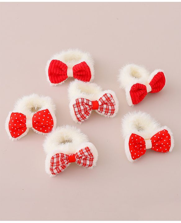 Babyhug Rubber Bands with Bow Appliques Pack of 6 -Red and White
