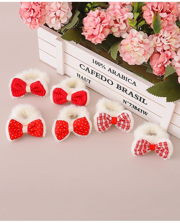 Babyhug Rubber Bands with Bow Appliques Pack of 6 -Red and White