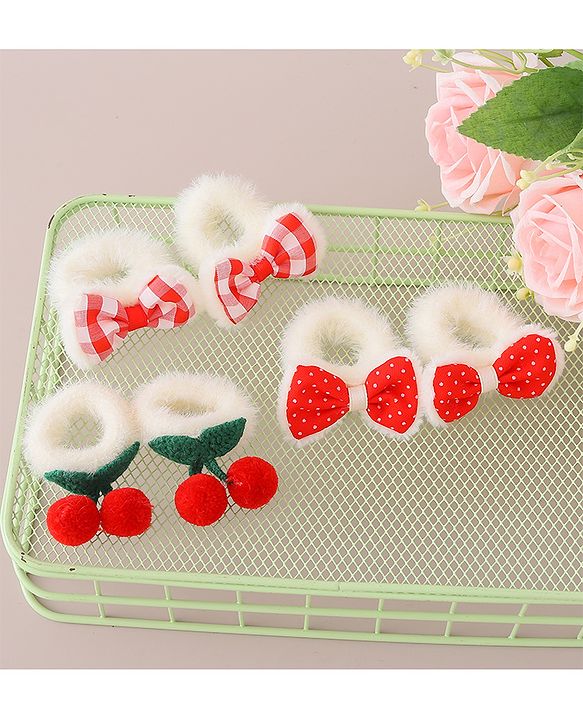 Babyhug Rubber Bands with Bow and Cherry Appliques Pack of 6 - Red and White