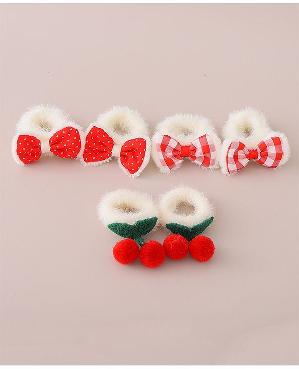 Babyhug Rubber Bands with Bow and Cherry Appliques Pack of 6 - Red and White