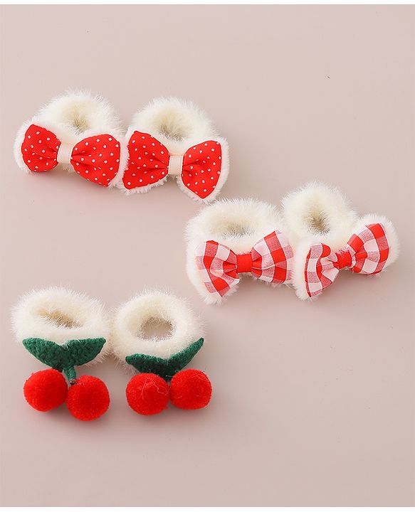 Babyhug Rubber Bands with Bow and Cherry Appliques Pack of 6 - Red and White
