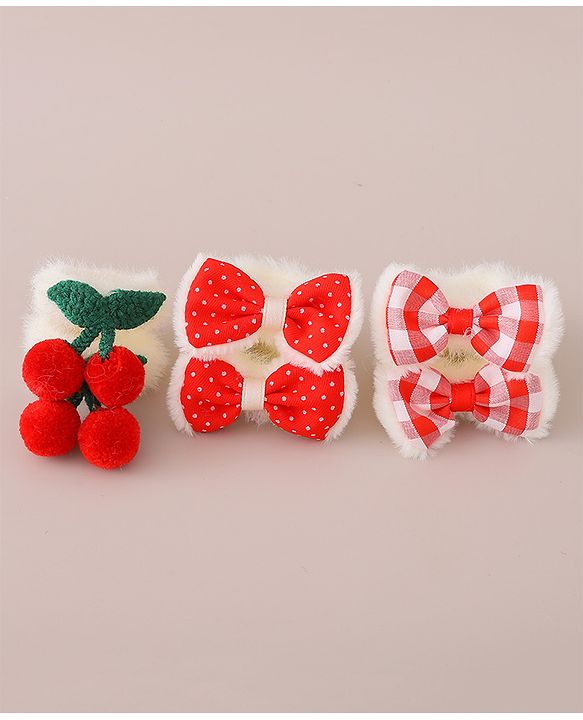 Babyhug Rubber Bands with Bow and Cherry Appliques Pack of 6 - Red and White