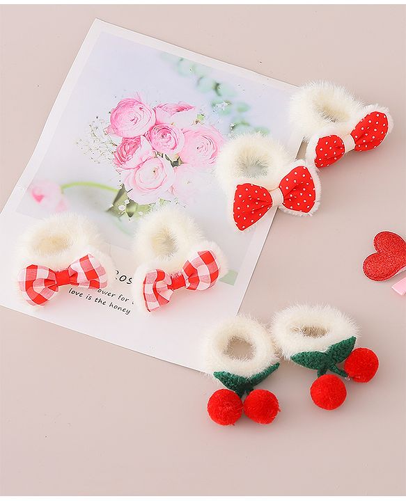 Babyhug Rubber Bands with Bow and Cherry Appliques Pack of 6 - Red and White