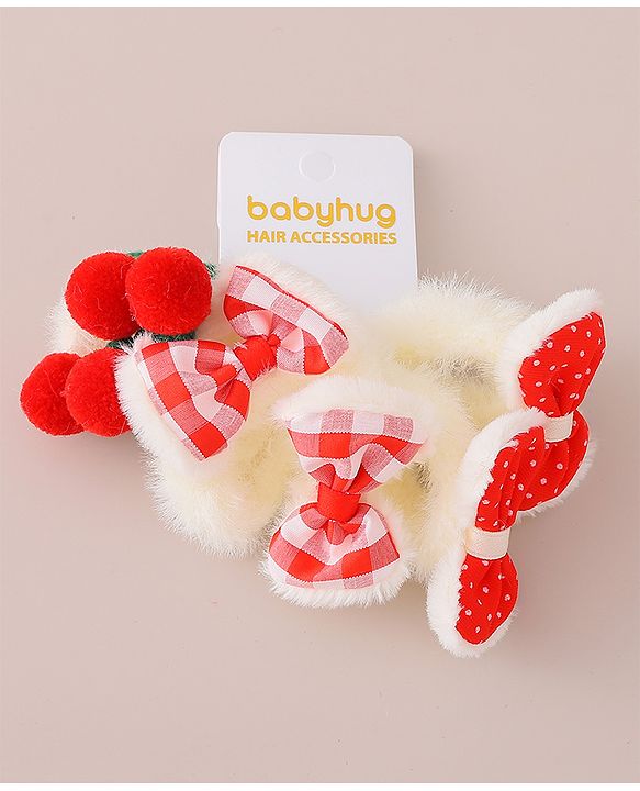 Babyhug Rubber Bands with Bow and Cherry Appliques Pack of 6 - Red and White