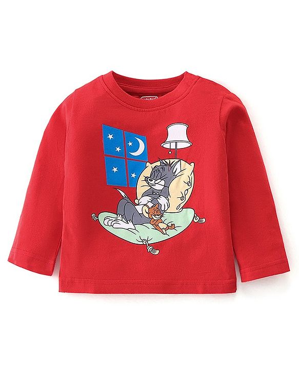 Babyhug Single Jersey Full Sleeves Nightsuit Tom & Jerry Printed - Red