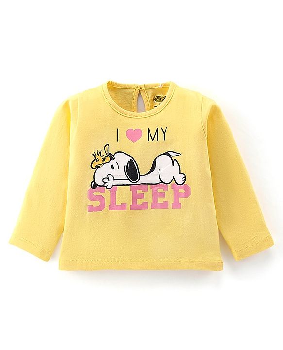 Babyhug Cotton Knit Full Sleeves Night Suit With Snoopy Print - Yellow & Pink