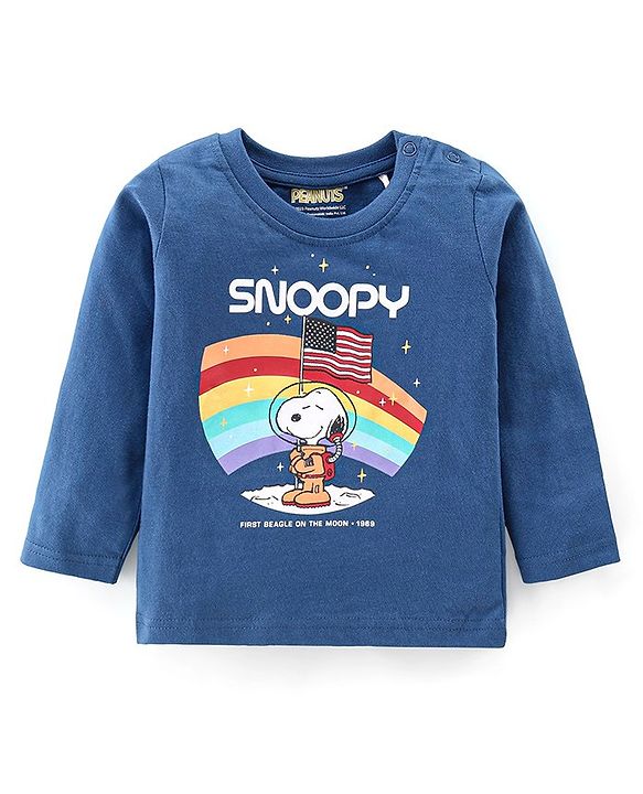 Babyhug Cotton Knit Full Sleeves Night Suit With Snoopy In Space Print - Navy Blue