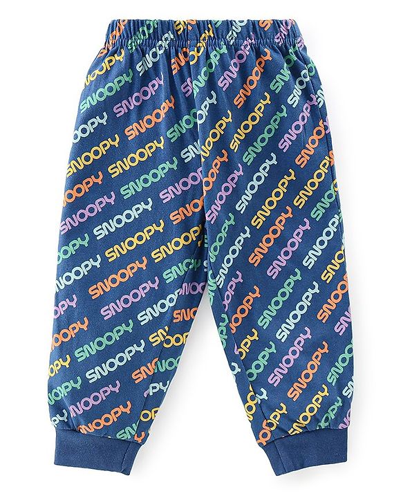 Babyhug Cotton Knit Full Sleeves Night Suit With Snoopy In Space Print - Navy Blue