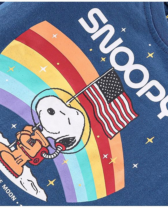 Babyhug Cotton Knit Full Sleeves Night Suit With Snoopy In Space Print - Navy Blue