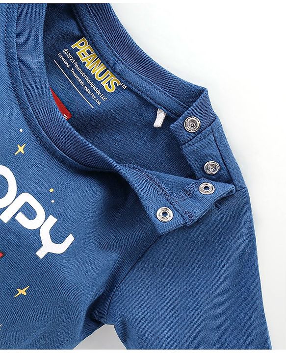 Babyhug Cotton Knit Full Sleeves Night Suit With Snoopy In Space Print - Navy Blue