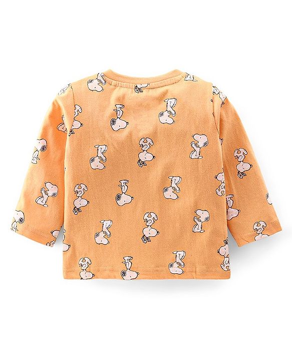 Babyhug Cotton Knit Full Sleeves Night Suit With Snoopy Print - Orange & Blue