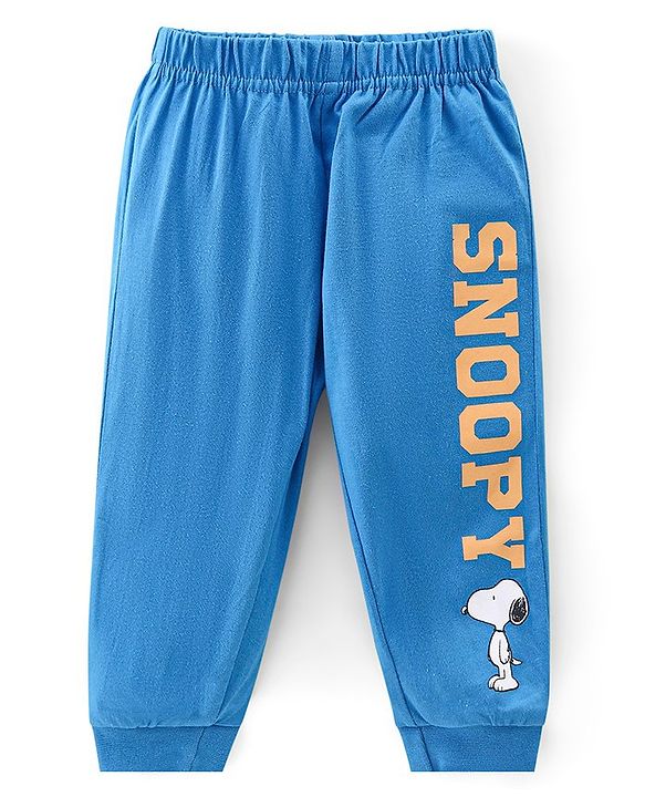 Babyhug Cotton Knit Full Sleeves Night Suit With Snoopy Print - Orange & Blue