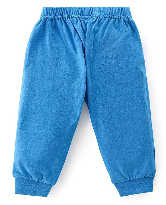 Babyhug Cotton Knit Full Sleeves Night Suit With Snoopy Print - Orange & Blue