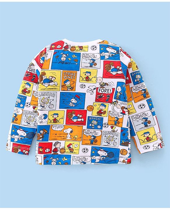 Babyhug Cotton Knit Full Sleeves Night Suit With Snoopy Print - Blue & White