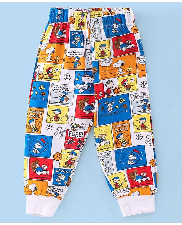 Babyhug Cotton Knit Full Sleeves Night Suit With Snoopy Print - Blue & White