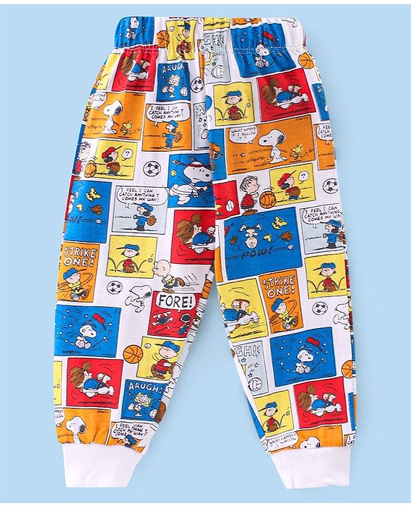 Babyhug Cotton Knit Full Sleeves Night Suit With Snoopy Print - Blue & White