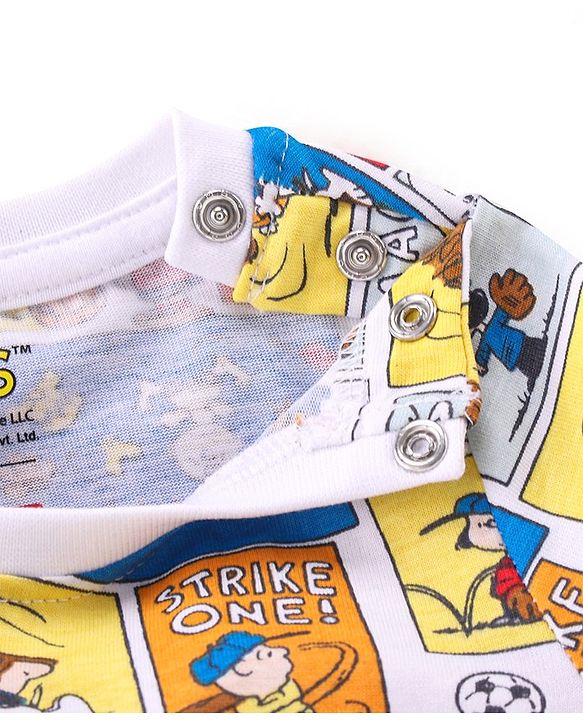 Babyhug Cotton Knit Full Sleeves Night Suit With Snoopy Print - Blue & White