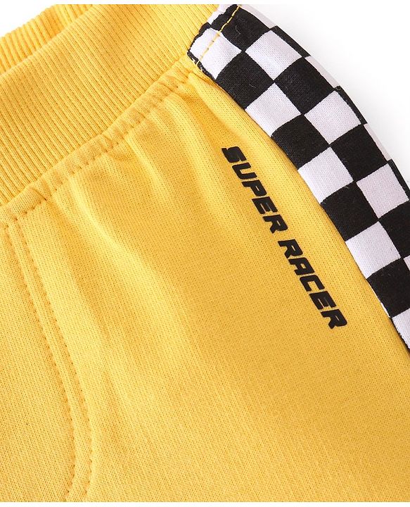 Babyhug Cotton Looper Knit Full Length Track Pants Checker Print - Yellow