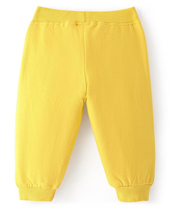 Babyhug Cotton Knit Full Length Lounge Pant With Text Print - Yellow