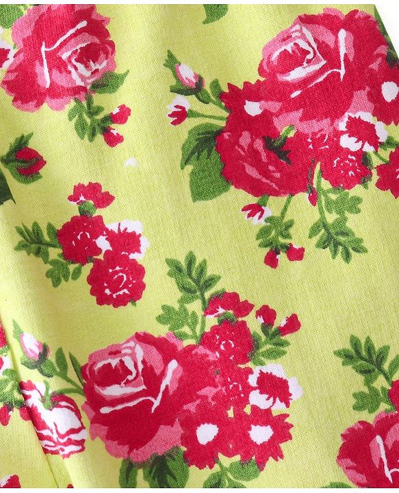 Babyhug Cotton Looper Knit Full Length Lounge Pant Floral Print - Lime Green