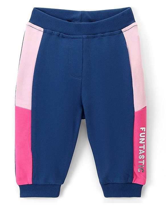 Babyhug Cotton Looper Full Length Lounge Pant With Text Print - Navy Blue