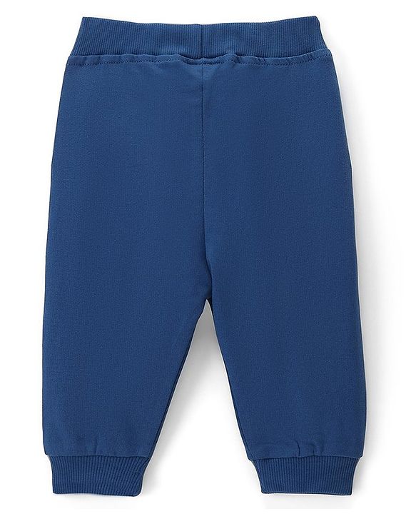 Babyhug Cotton Looper Full Length Lounge Pant With Text Print - Navy Blue