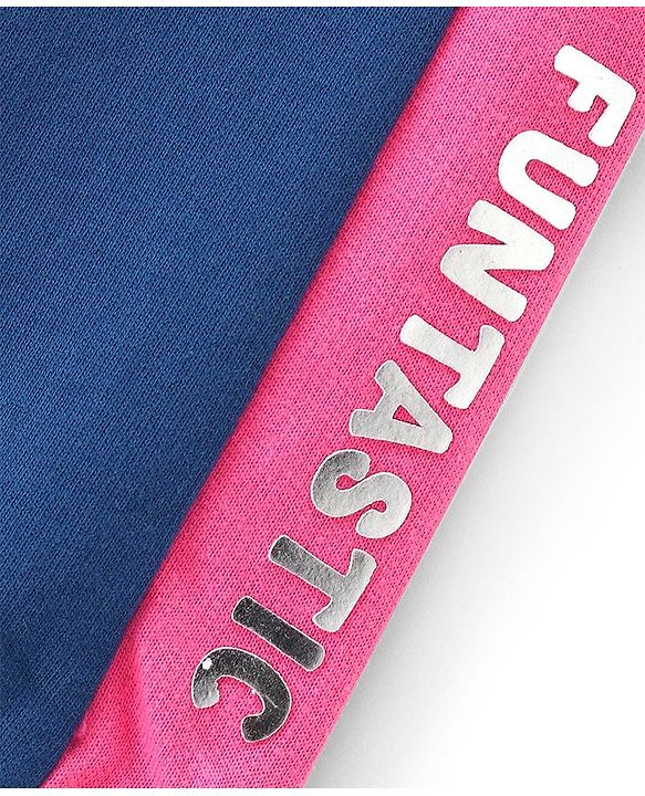 Babyhug Cotton Looper Full Length Lounge Pant With Text Print - Navy Blue