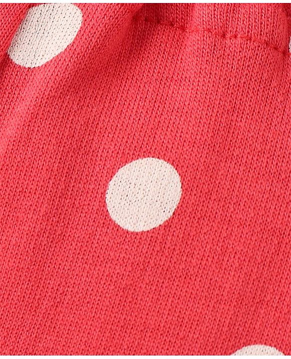 Babyhug Cotton Looper Full Length Lounge Pant With Polka Dots Print - Red