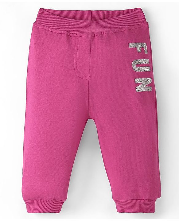 Babyhug Cotton Looper Full Length Lounge Pant With Text Print - Pink