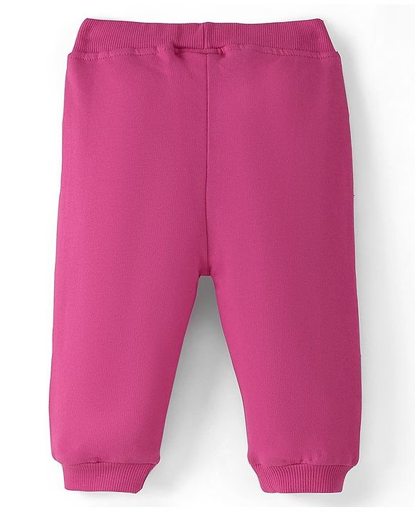 Babyhug Cotton Looper Full Length Lounge Pant With Text Print - Pink