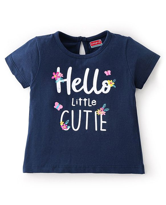 Babyhug 100% Cotton Knit Half Sleeves T-Shirt with Text Graphics - Navy Blue